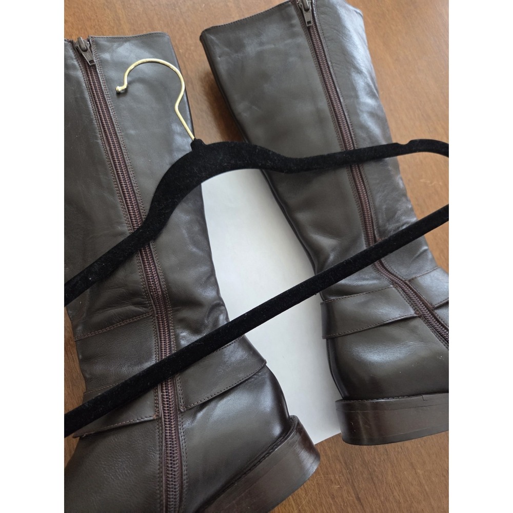 Leather Tall Riding Boots Womens 7.5 Classic Old Money Colin Stuart Italy Dk Brn - Picture 6 of 13